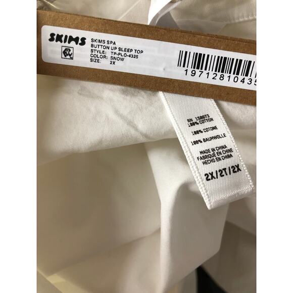 SKIMS Cotton Poplin Sleep Shirt Spa Button Up Long Sleeve Snow Logo White NWT 2X - Picture 6 of 8